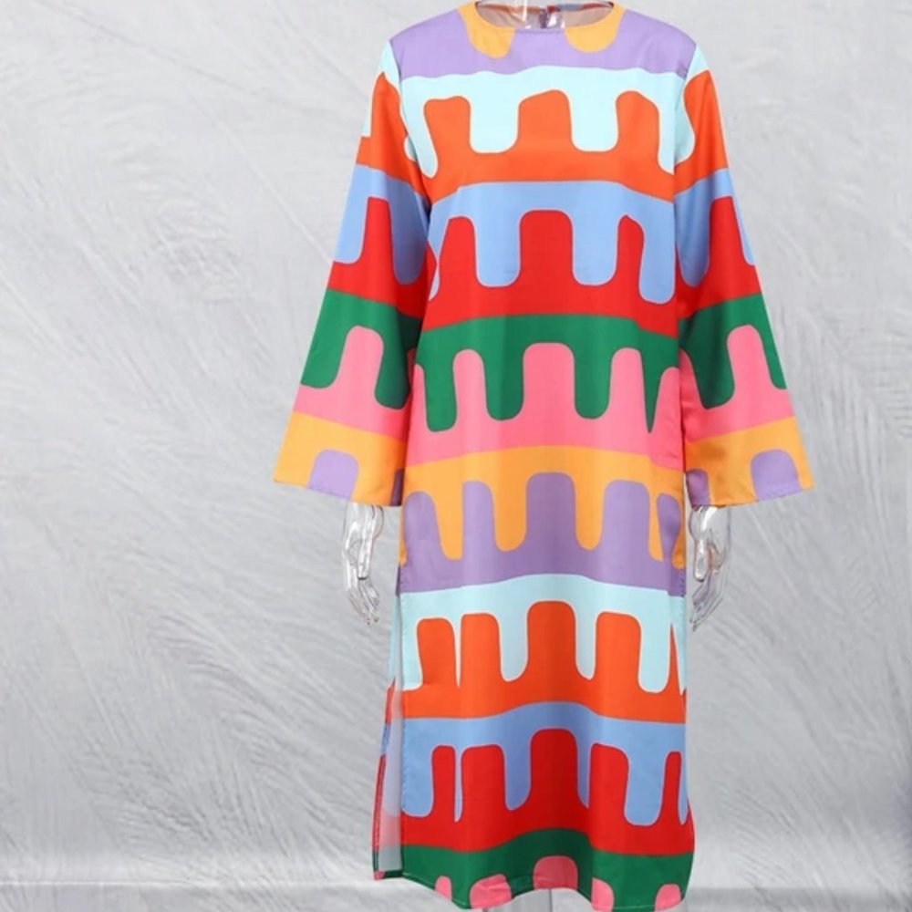 Rainbow  Printed Women's Side Split Dress